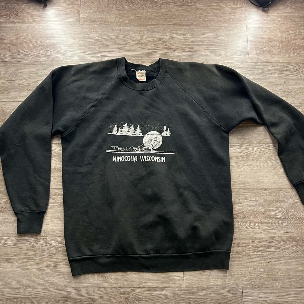 Fruit of the Loom Black Crewneck Sweater with Ribbed Cuffs